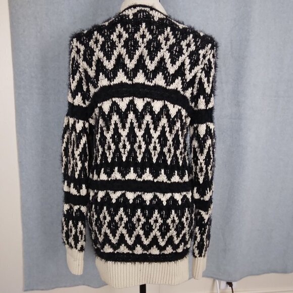 Lucky Brand | Diamond Fair Isle Cardigan Black Ivory | Size M - Picture 8 of 13
